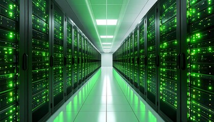 Server room, green glowing tech