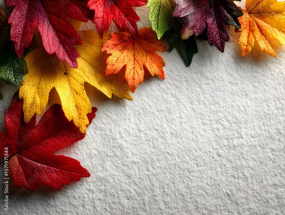 Wall mural a vibrant array of colorful autumn leaves creates a beautiful decorative border on a textured backgr