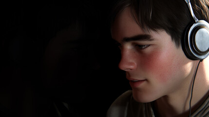 Two boys close, listening to music