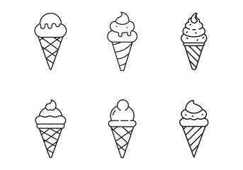 set of ice cream cone icon line art vector illustration