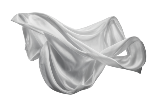 Flying white silk fabric.  Cutout on transparent background
