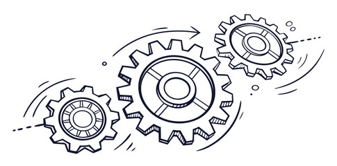Hand-Drawn Spinning Gear Mechanism Illustration