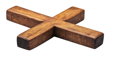 Traditional wooden catholic church cross symbol of faith and spirituality religious object isolated on white background