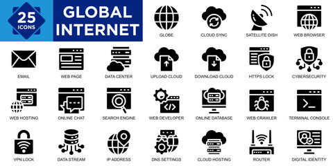 global internet, digital, internet, connection, global, technology icon set. Outline icons collection. Simple vector illustration