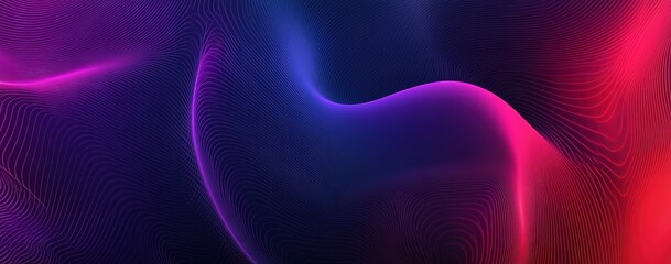 Abstract digital technology background with connecting dots and lines, AI big data concept vector illustration. Abstract line pattern in pink, red, and blue colors on a dark purple background