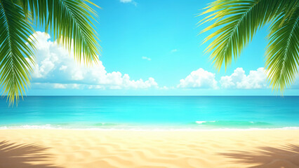 Obraz premium Tropical beach with palm trees during a sunny day .