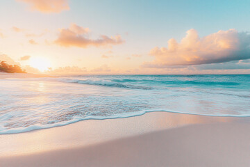Fototapeta premium Calm Coastal Morning with Orange-Pink Sunrise and Rippling Tides