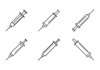 set of syringe icon line art vector illustration