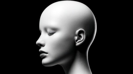 White headless mannequin profile eyes closed against black background face