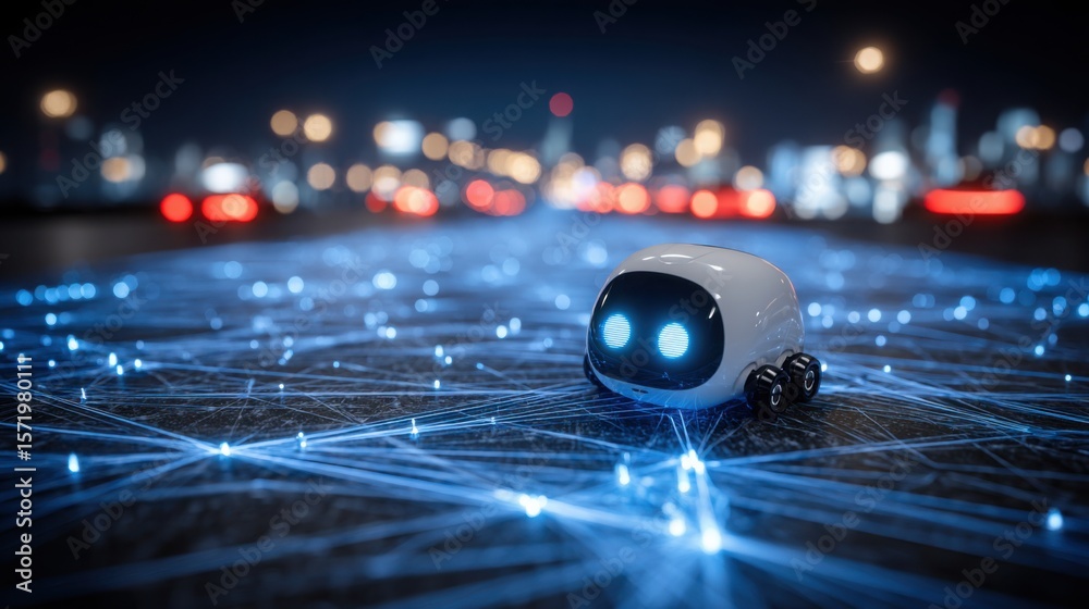 Poster high-tech camera positioned on a network symbolizing the convergence of ai and modern communication 