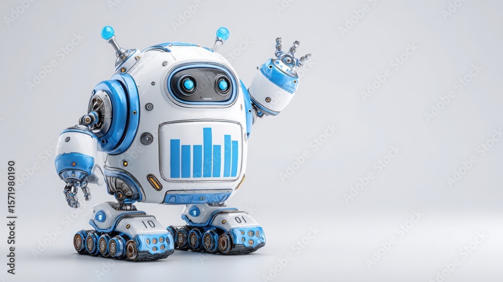 Poster robot presenting business forecast with graph chart demonstrating future trends and data analytics i