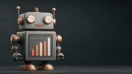 Naklejka premium Insightful robot with a bar graph chart illustrating ai's role in business forecasting and data analysis innovations