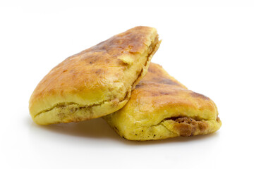 Traditional Chinese Brown Sugar Flatbread on White - Baked Wheat Cake Food Photography
