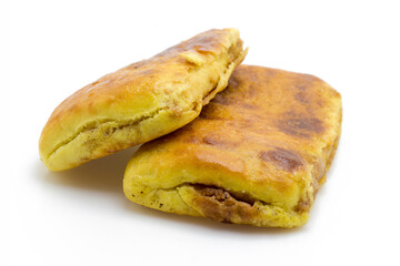 Traditional Chinese Brown Sugar Flatbread on White - Baked Wheat Cake Food Photography
