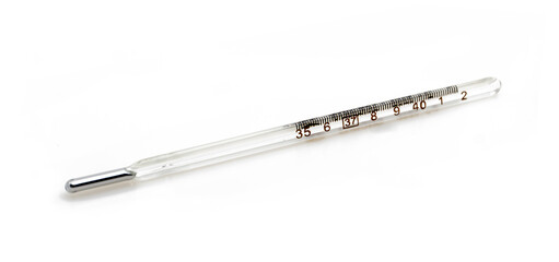 Glass Thermometer for Medical Temperature Measurement Isolated on White Background