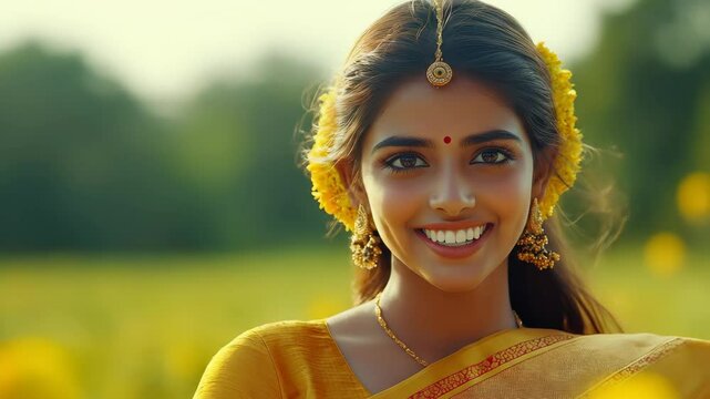 Smiling woman with traditional Indian jewelry
