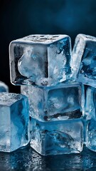 Icy Blue Cubes with Detailed Condensation and Shine