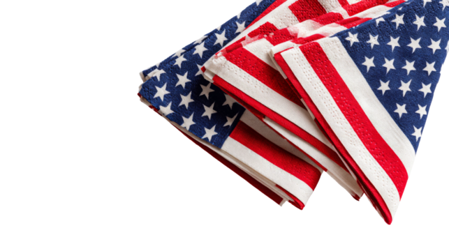 Napkins displaying the patriotic colors and stars and stripes pattern are stacked.