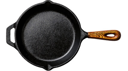 Cast Iron Skillet With Wooden Handle On Dark Background