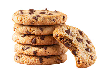 3D Render a stack of chocolate chip cookies with one bite taken out