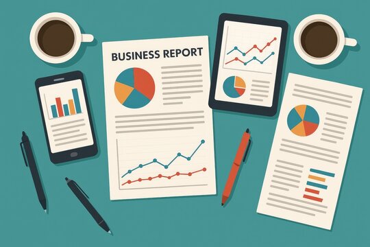 Business report analysis with charts and coffee graphs data