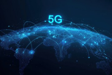 Global 5G Network with Connected Dots and Lines in Dark Background