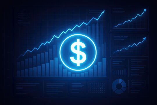 Glowing blue financial charts with dollar symbol finance dashboard