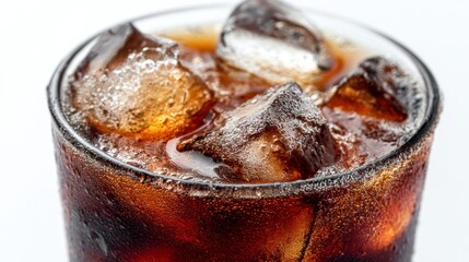 Refreshing beverage served in a glass filled with ice, showcasing an inviting texture and color in a bright background