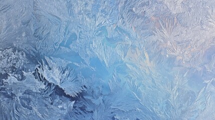 Frost patterns covering a window on a cold winter morning, capturing the beauty of nature's artistry