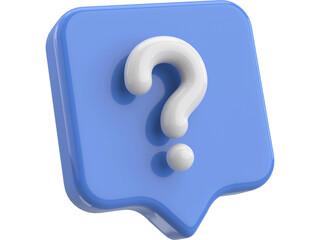 Blue 3D question mark icon button for web help and support, a symbol for information and FAQ