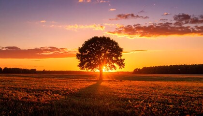 Silhouetted tree at sunset over golden field (2)