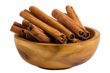 3D Render a wooden bowl filled with cinnamon sticks