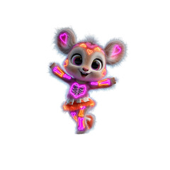 Playful Animated Bunny with Neon Skeleton Design, Joyful Cartoon Character, Halloween Costume