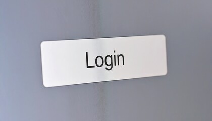 Silver rectangular sign with the word "Login" on a gray surface