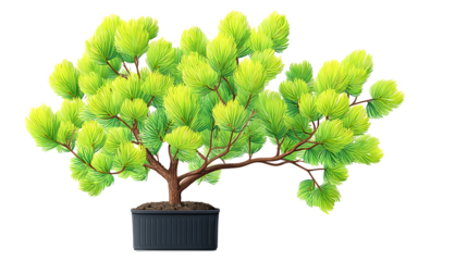 Green Bonsai Tree In Black Pot With Transparent Background