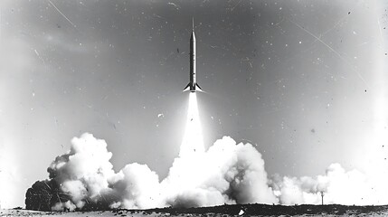 Rocket launch black and white image