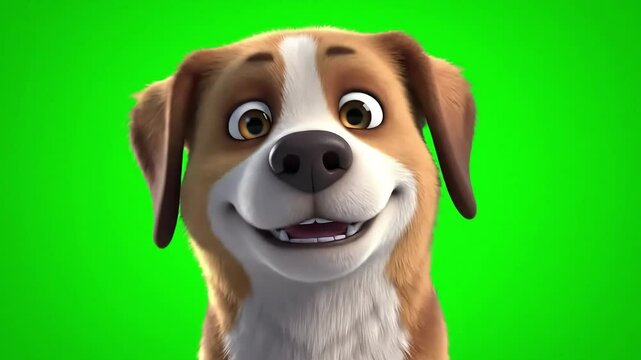 Smiling Cartoon Dog On Green Screen Adorable 3D Animation