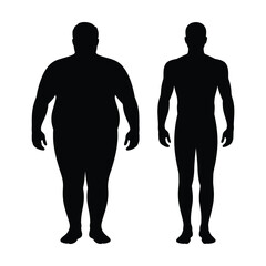 Silhouette comparison of an overweight person and a fit person side by side