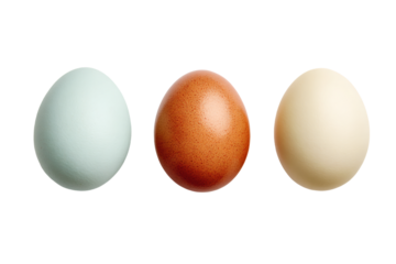 3D Render three eggs are shown in a row on a white background