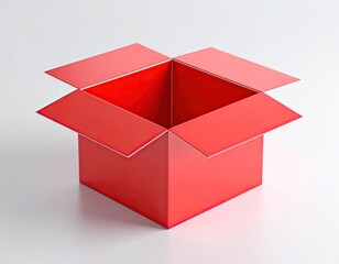 Empty Red Box with Open Lid on White Background