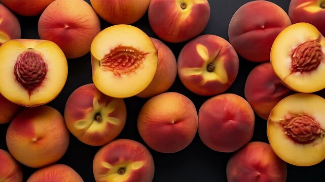 Fresh peaches on dark background