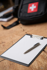 Emergency Kit with Clipboard and Water Bottles