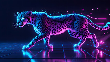 Neon Cheetah in Motion – Futuristic Glowing Sprint Animal Illustration