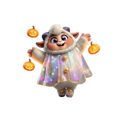 Adorable 3D Render of a Fluffy Lamb in a Sparkling Halloween Costume