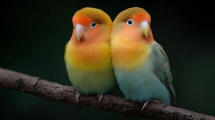 Pair of lovebirds cuddling