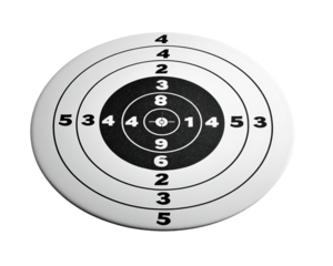 Circular Black and White Target with Numbered Scoring Zones, PNG
