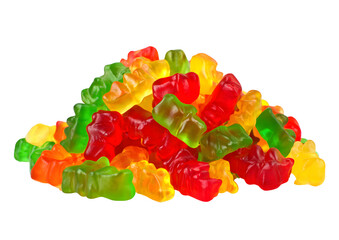 Assorted gummy bear candies in various colors against a transparent background. Perfect PNG for celebrations.