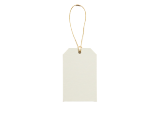 Blank kraft paper gift tag with string and clip isolated on transparent background