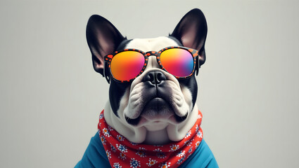 Stylish French Bulldog in Sunglasses – Playful Dog Portrait with Colorful Accessories