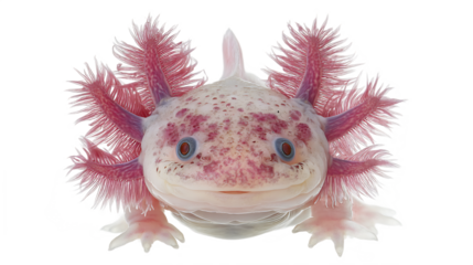Pink And White Axolotl With Feathery Gills On Transparent Background
